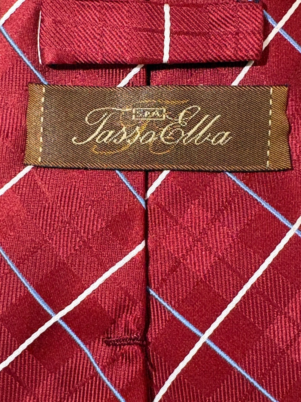 Tasso Elba Silk Necktie Maroon Burgundy Plaid Geometric Grid